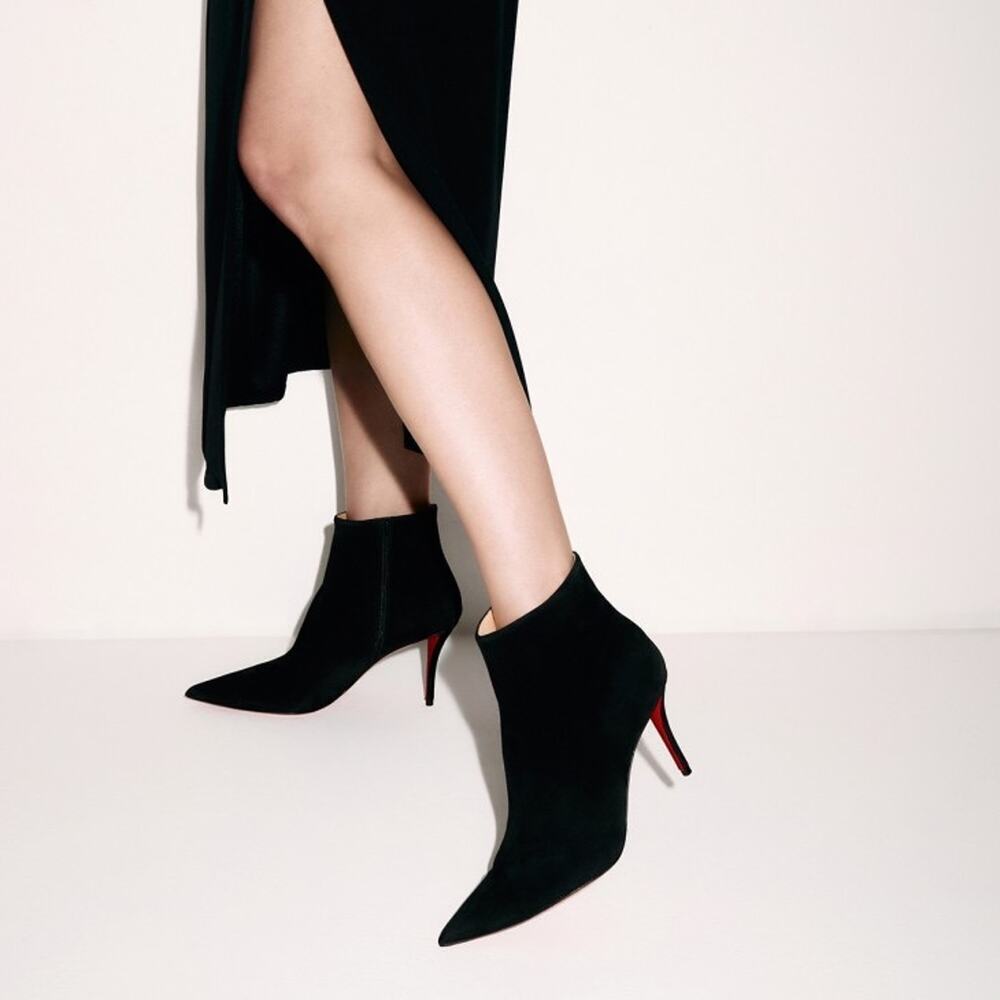 CHRISTIAN LOUBOUTIN So Apostropha Booty 80 Suede Black Ankle Boots 37 BNIB